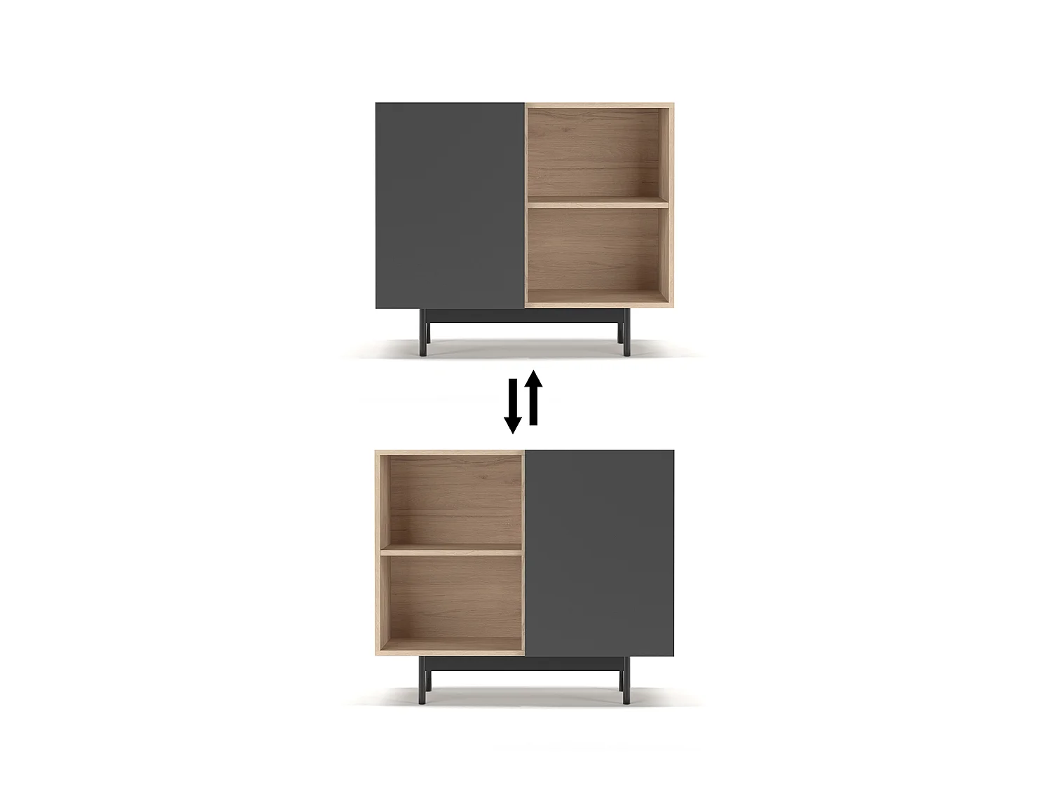 Buffet 1 porte - H78cm x L90cm x L34cm - chêne clair et graphite - Printed