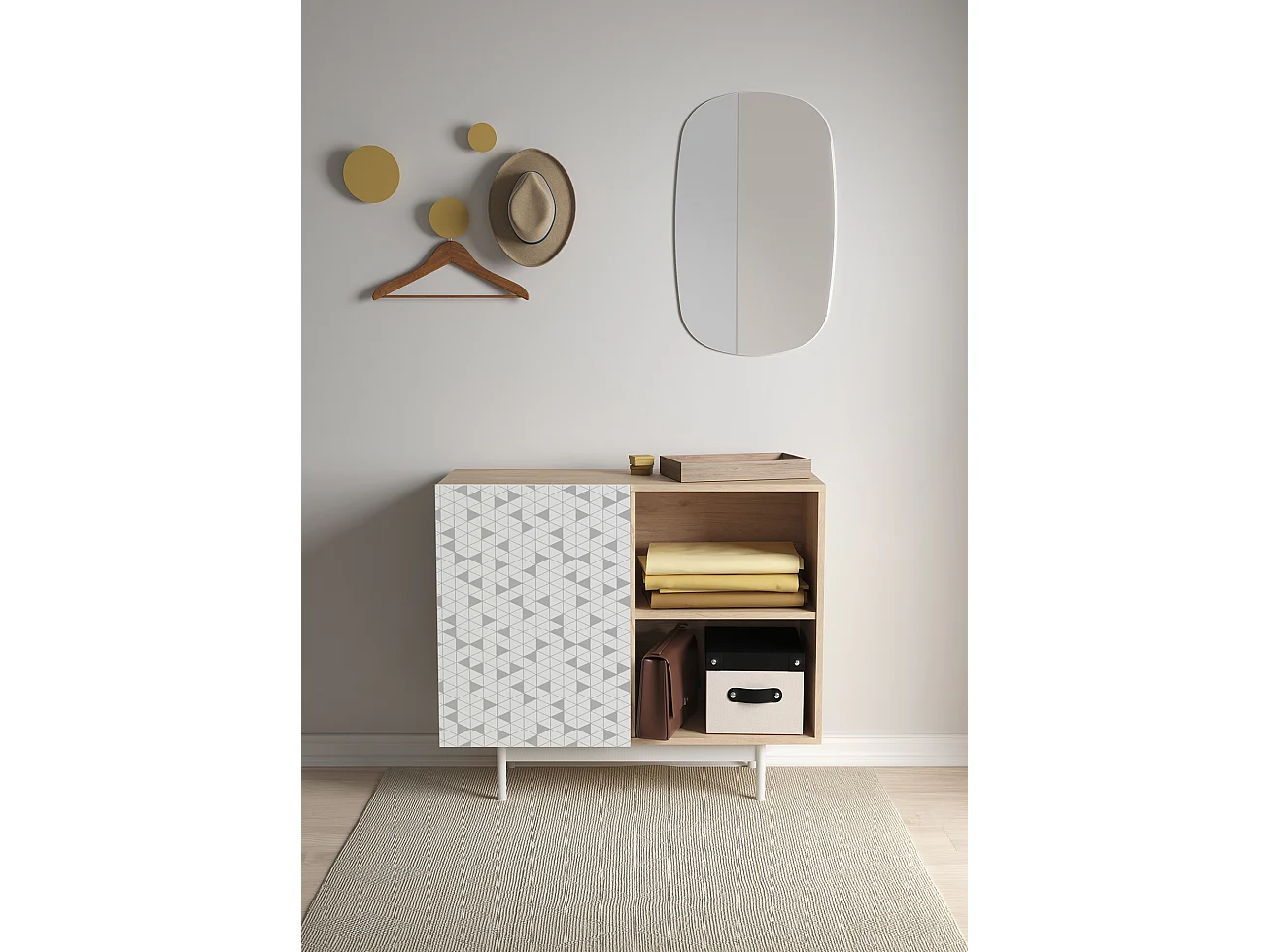 Aparador 1 puerta - A78cm x L90cm x F34cm - roble y blanco - Printed Sérig