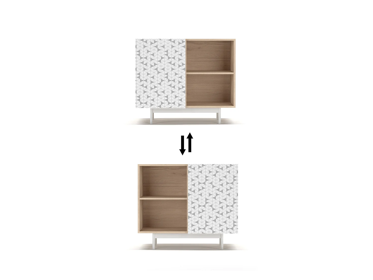 Aparador 1 puerta - A78cm x L90cm x F34cm - roble y blanco - Printed Sérig