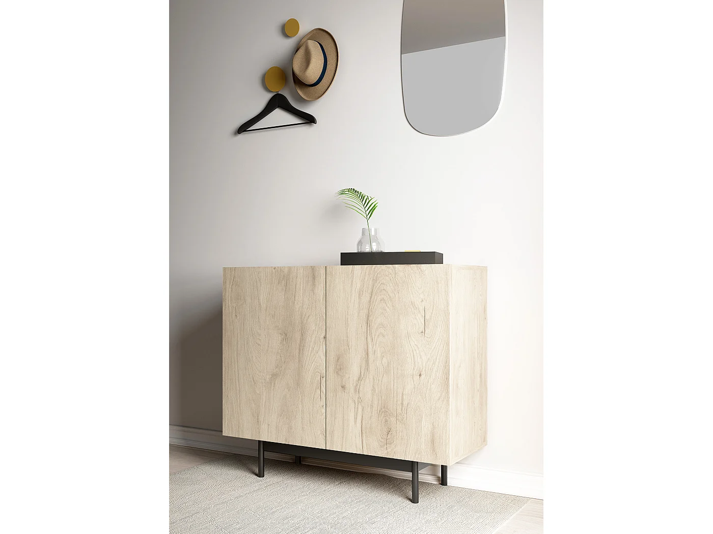 Buffet 2 portes - H78cm x L90cm x L34cm - chêne clair - Printed