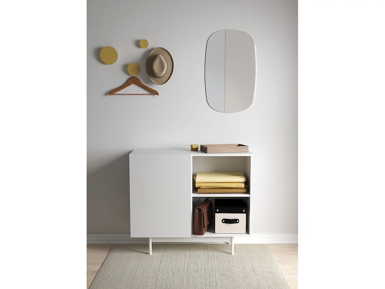 Buffet 1 porte - H78cm x L90cm x L34cm - blanc - Printed