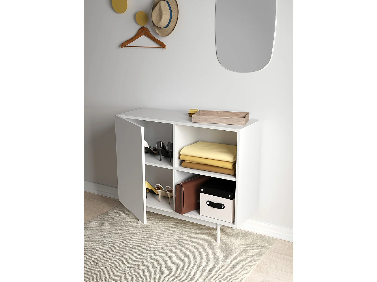 Buffet 1 porte - H78cm x L90cm x L34cm - blanc - Printed
