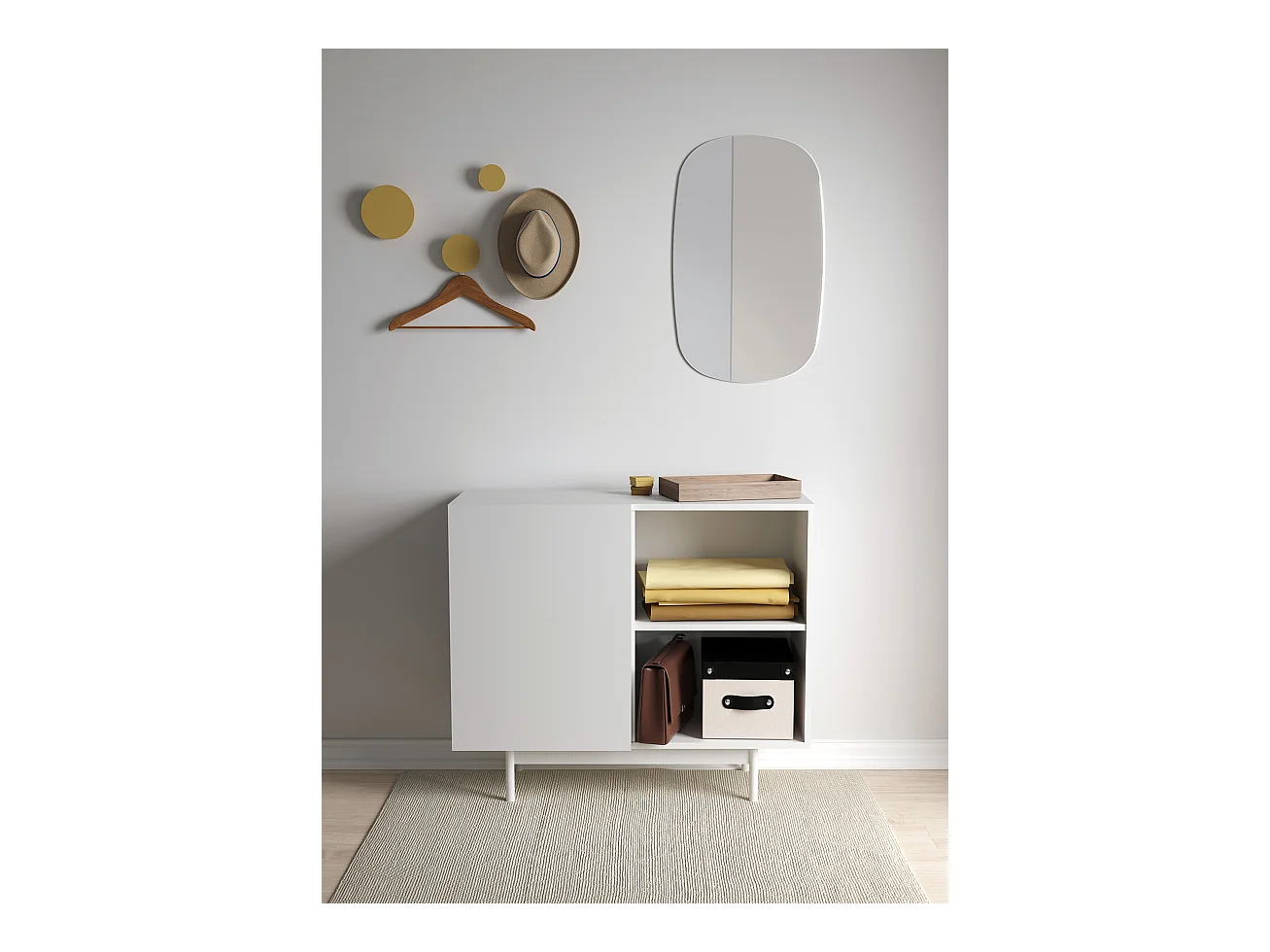 Buffet 1 porte - H78cm x L90cm x L34cm - blanc - Printed