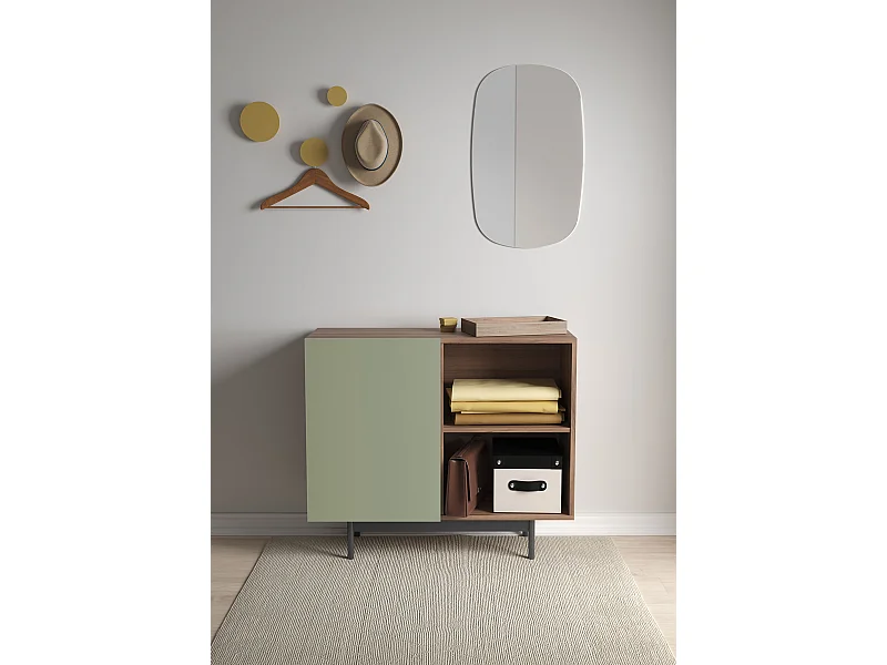 Buffet 1 porte - H78cm x L90cm x L34cm - noyer et vert - Printed