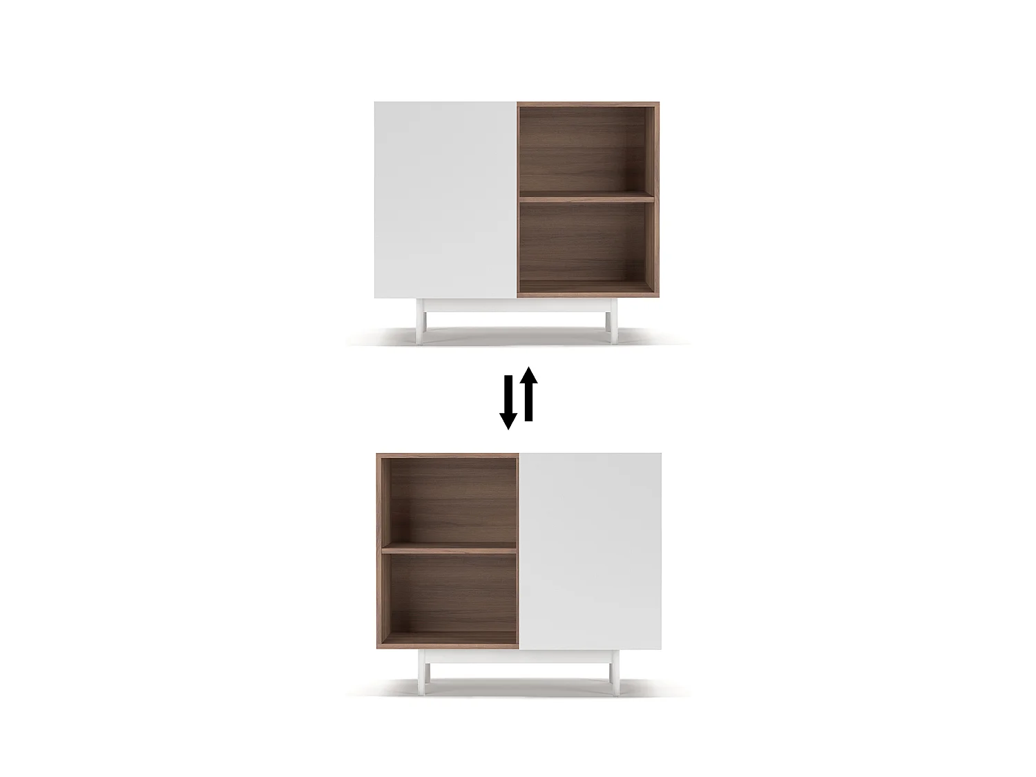 Buffet 1 porte - H78cm x L90cm x L34cm - noyer et blanc - Printed
