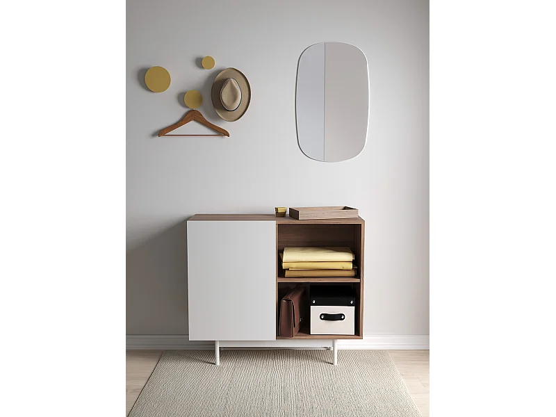 Buffet 1 porte - H78cm x L90cm x L34cm - noyer et blanc - Printed