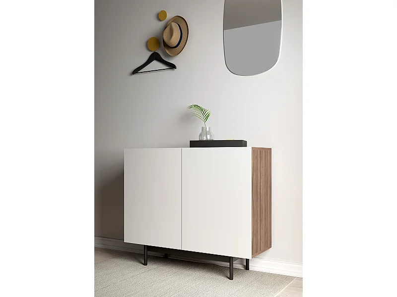 Buffet 2 portes - H78cm x L90cm x L34cm - noyer et blanc - Printed
