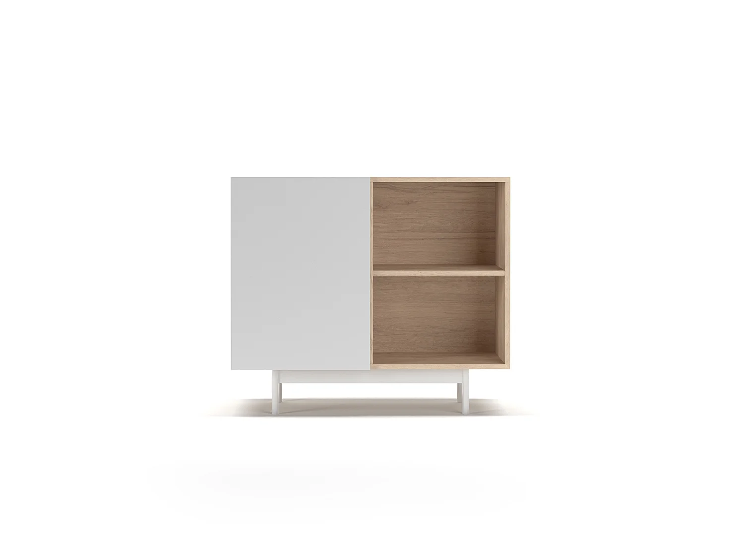 Buffet 1 porte - H78cm x L90cm x L34cm - chêne clair et blanc - Printed