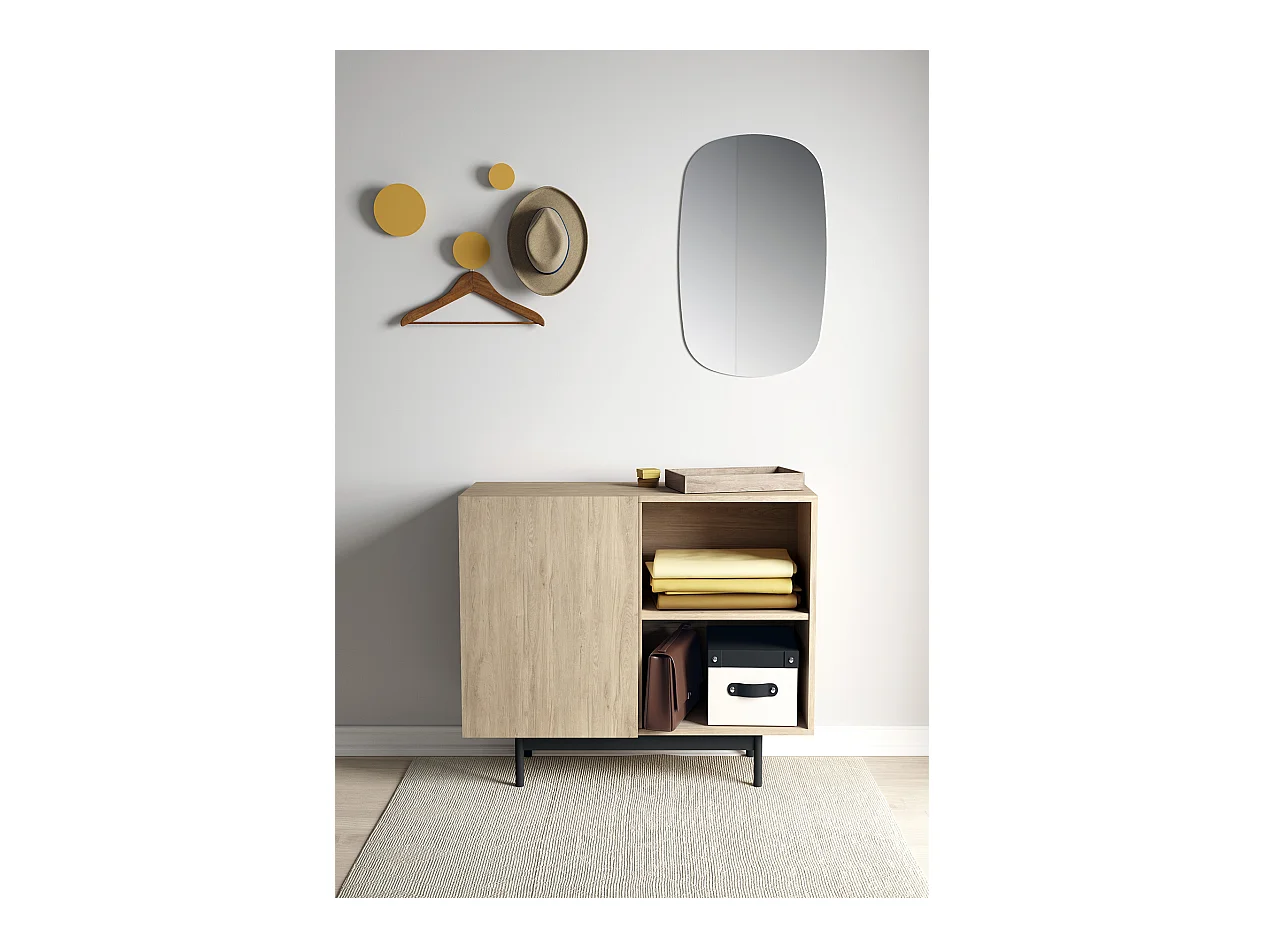 Buffet 1 porte - H78cm x L90cm x L34cm - chêne clair - Printed