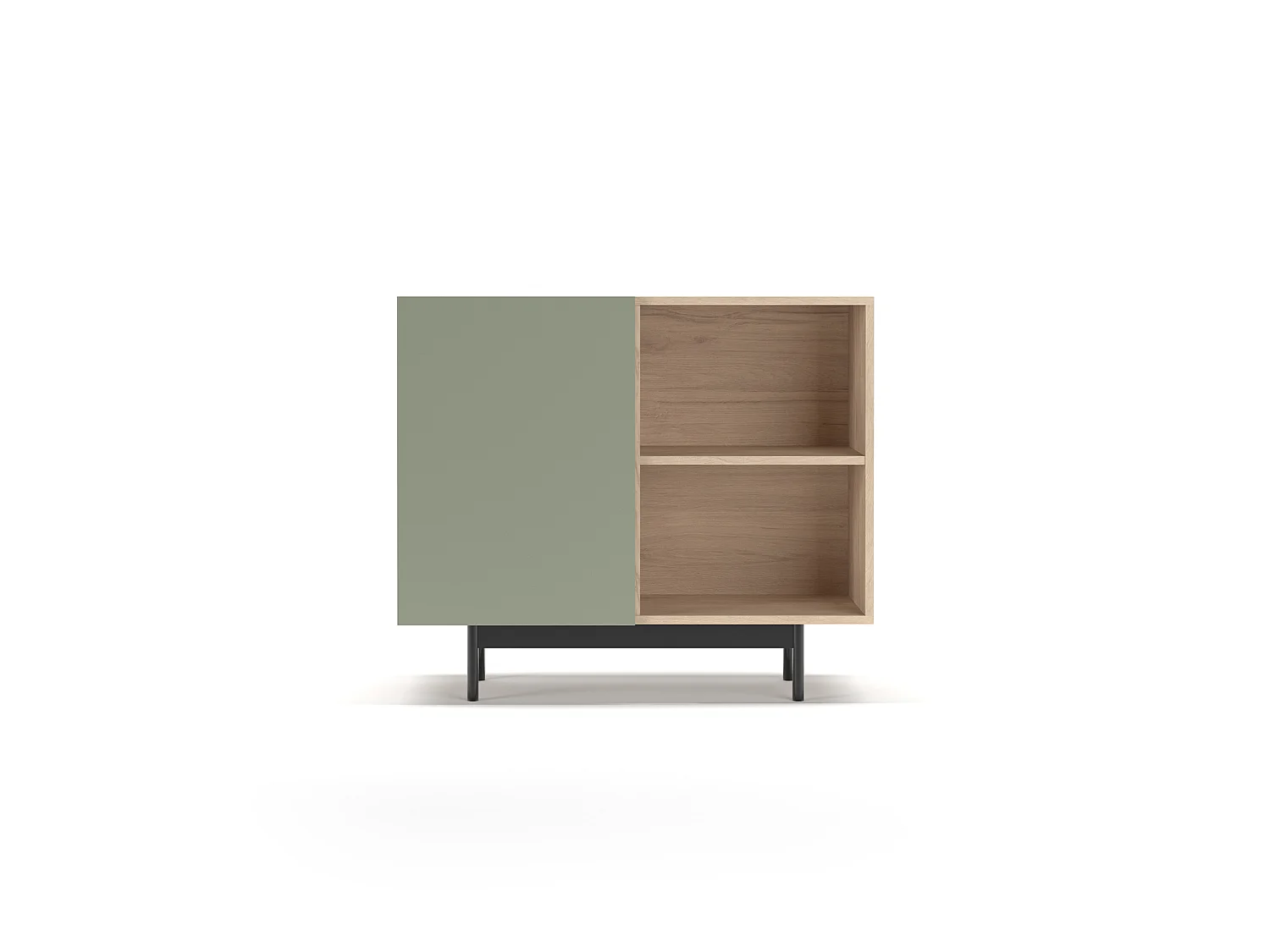 Buffet 1 porte - H78cm x L90cm x L34cm - chêne clair et vert - Printed