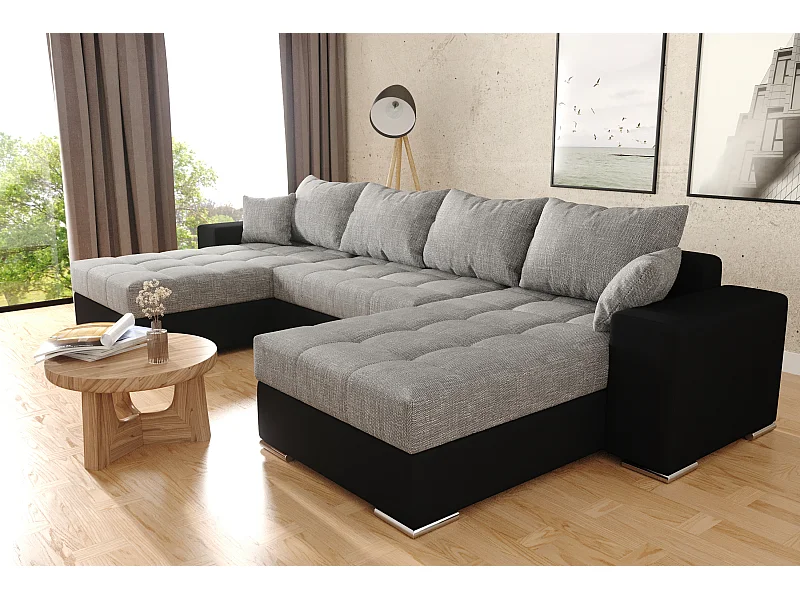 Canapé d'angle Josua en U Avec Lit et Rangements Noir Gris