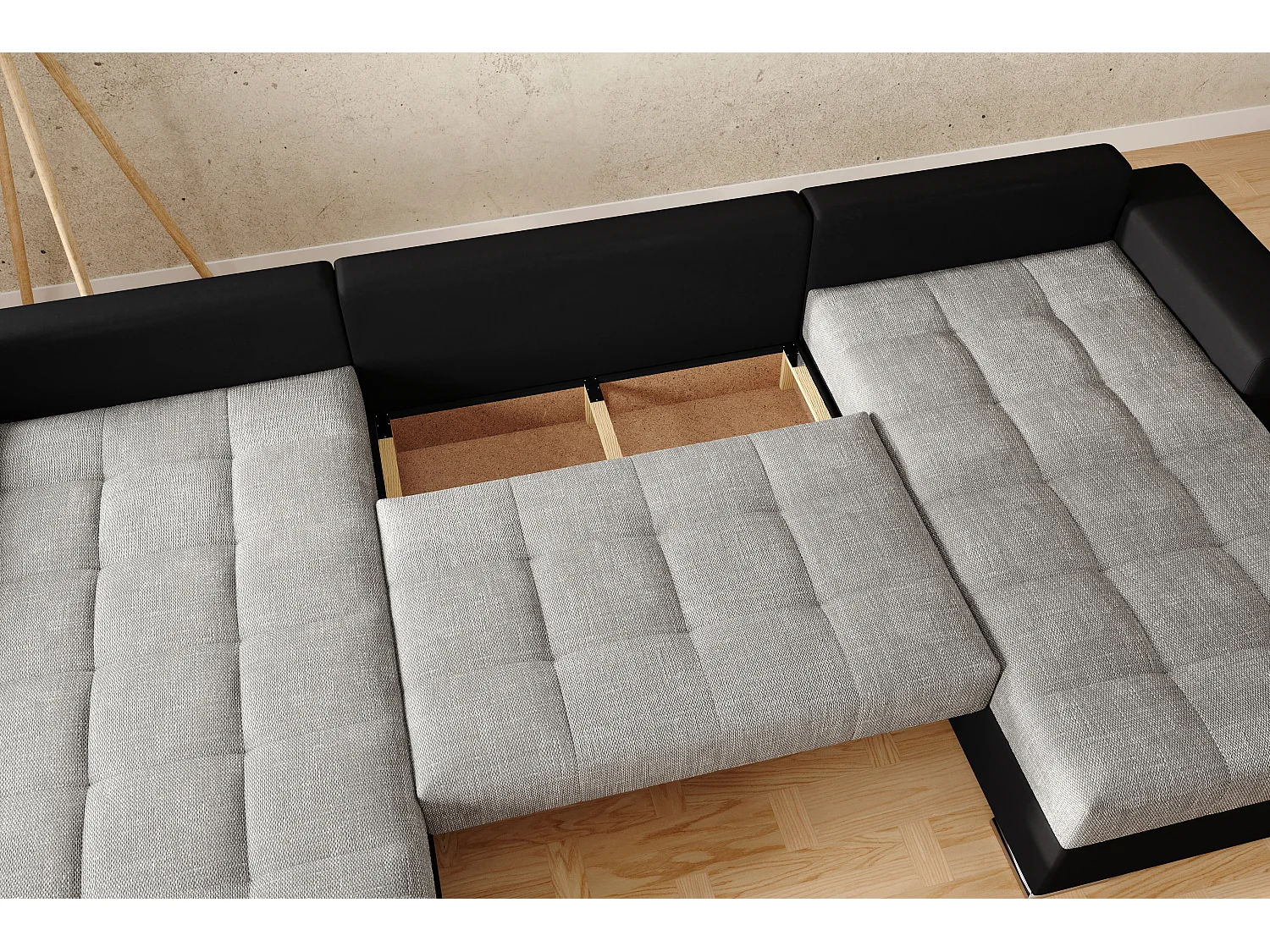 Canapé d'angle Josua en U Avec Lit et Rangements Noir Gris