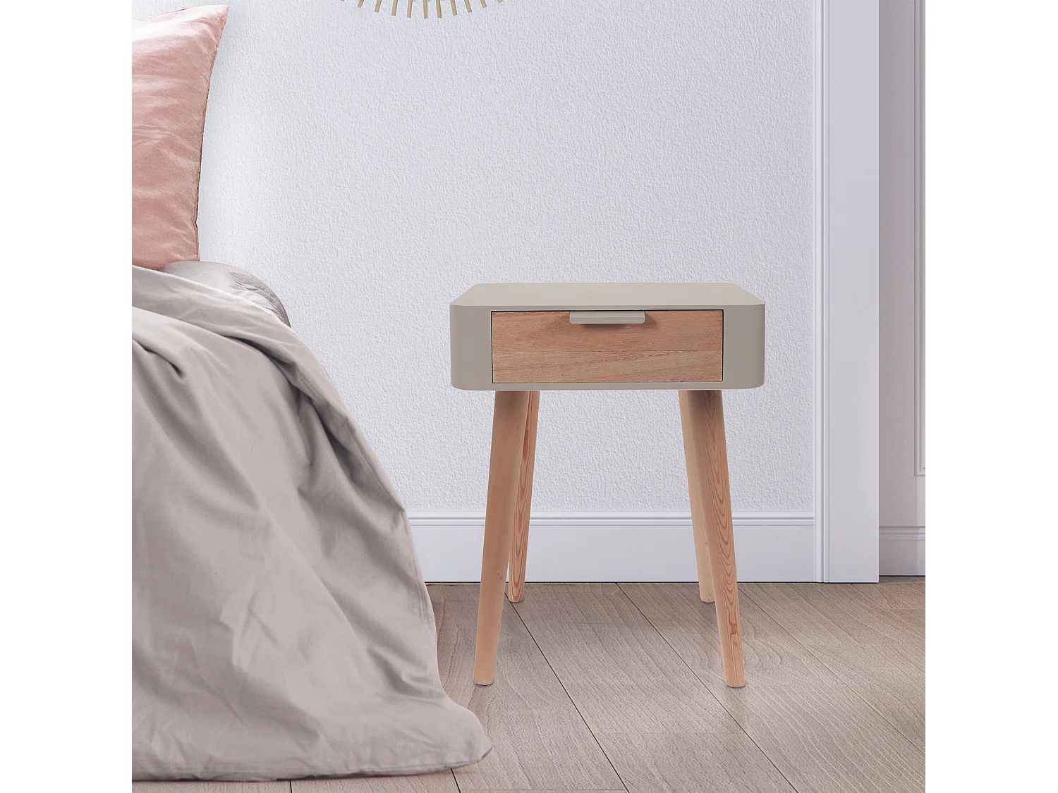 Chevet 1 Tiroir En Bois Taupe Gris, Marron