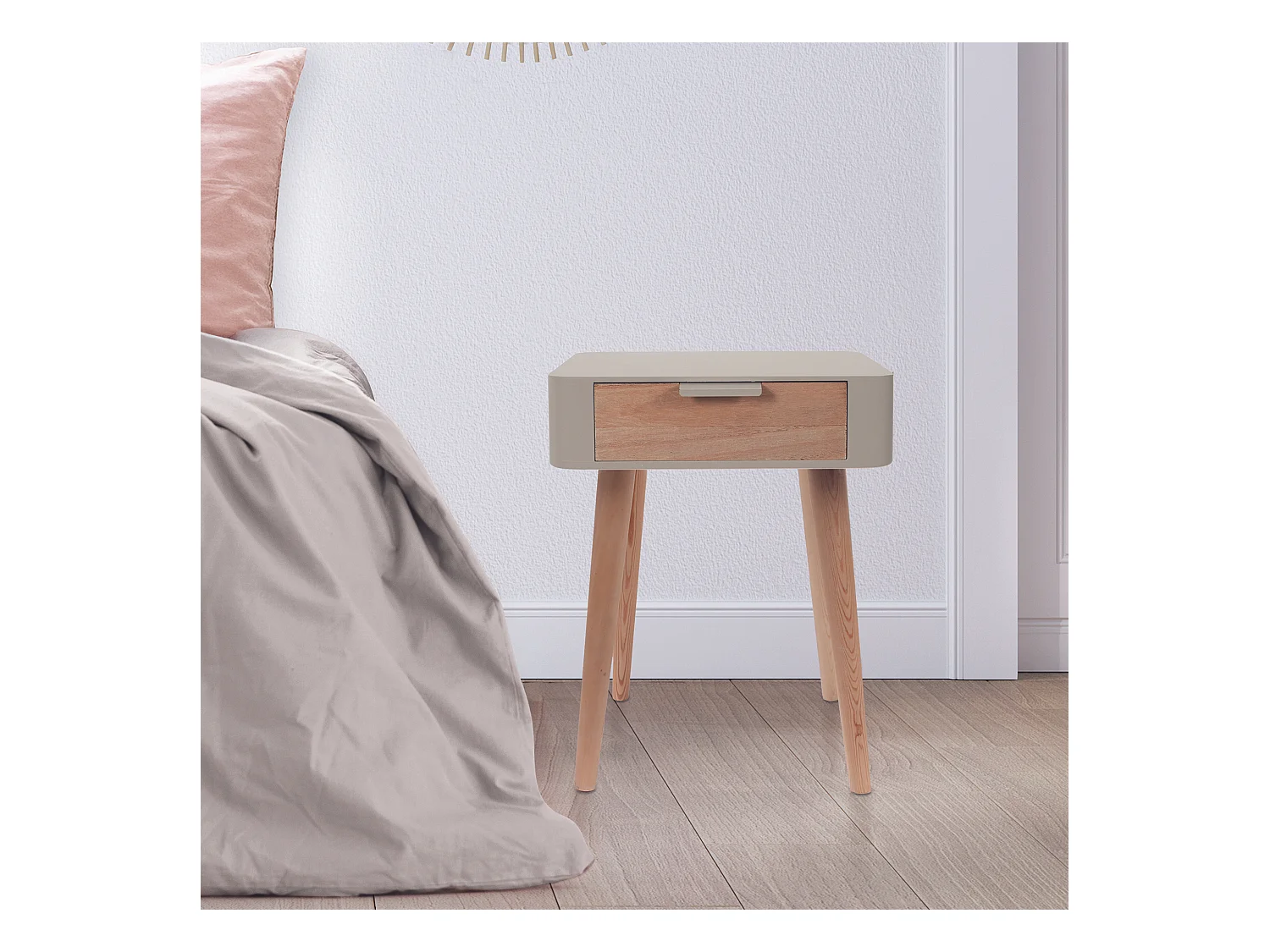 Chevet 1 Tiroir En Bois Taupe Gris, Marron