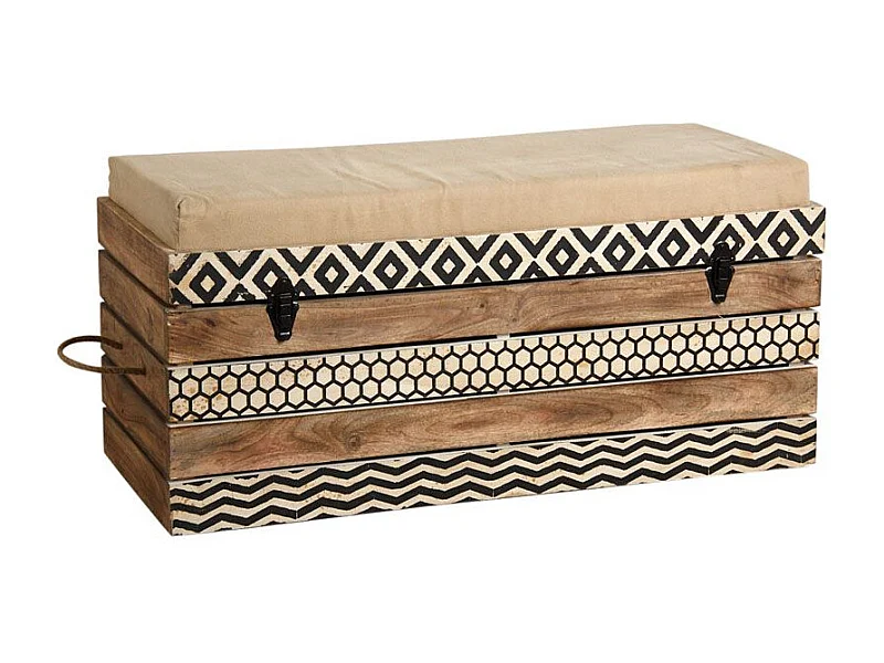 Coffre banc Zigzag en manguier et coton