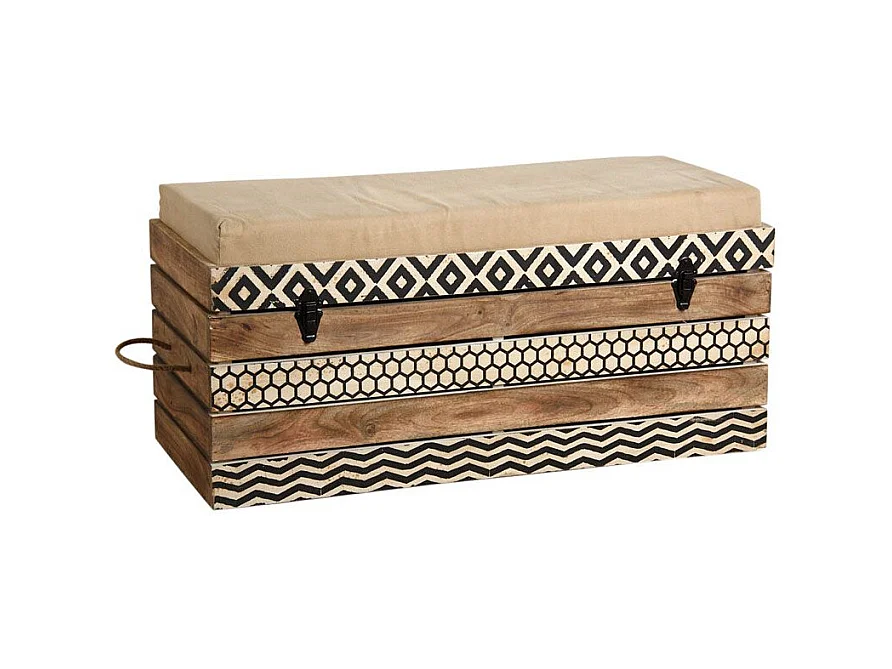 Coffre banc Zigzag en manguier et coton