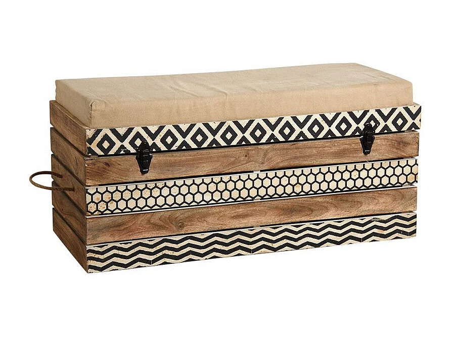 Coffre banc Zigzag en manguier et coton