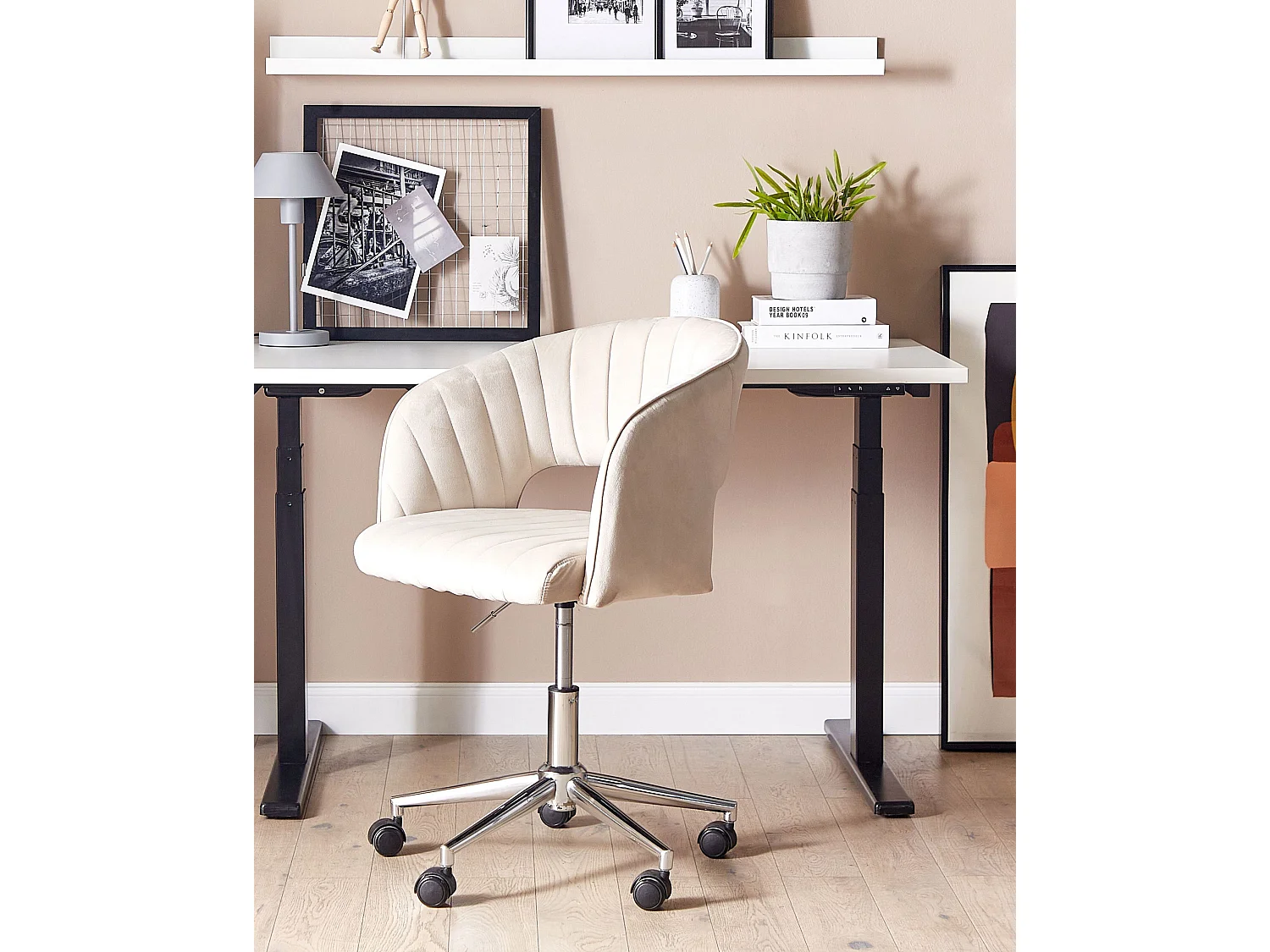 Chaise de bureau KATONAH Velours Beige clair