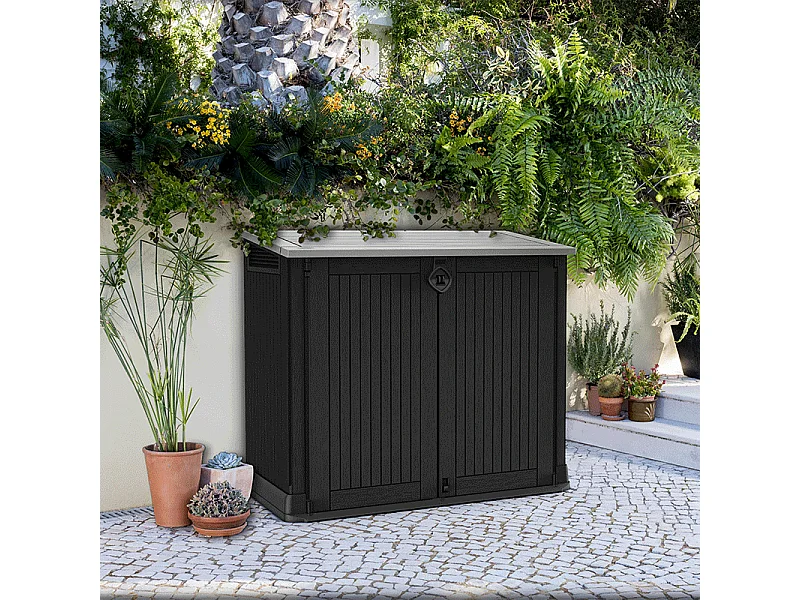 Gartenbox aus Harz "Caracas" - 880L - Schwarz - Abschließbar - Einfach zu montieren und zu transportieren