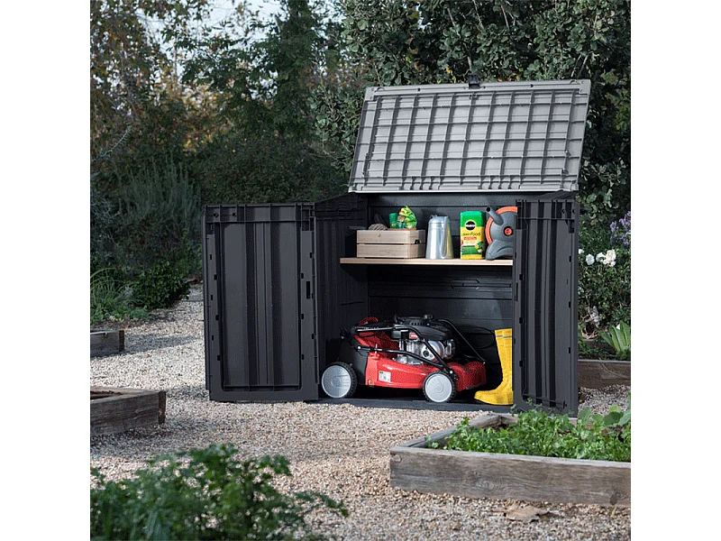 Coffre jardin en résine "Caracas" - 880L - 132 x 71.5 x 113.5 cm - Noir