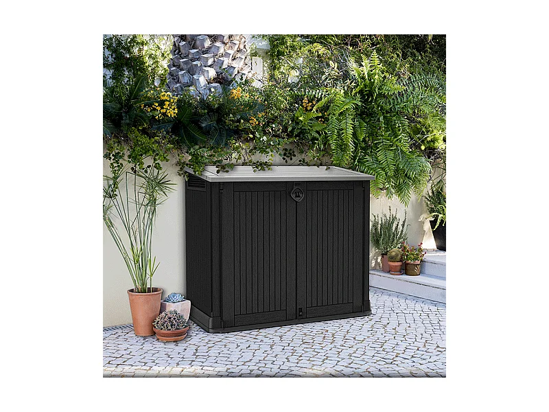 Gartenbox aus Harz "Caracas" - 880L - Schwarz - Abschließbar - Einfach zu montieren und zu transportieren