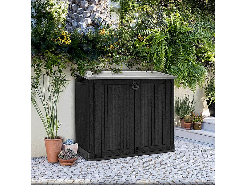 Gartenbox aus Harz "Caracas" - 880L - Schwarz - Abschließbar - Einfach zu montieren und zu transportieren