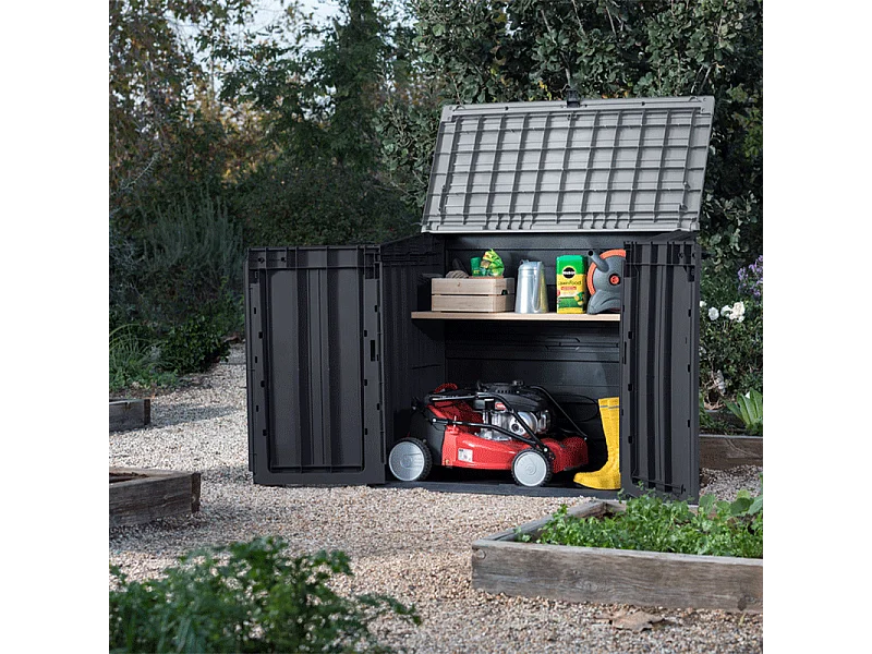 Gartenbox aus Harz "Caracas" - 880L - Schwarz - Abschließbar - Einfach zu montieren und zu transportieren