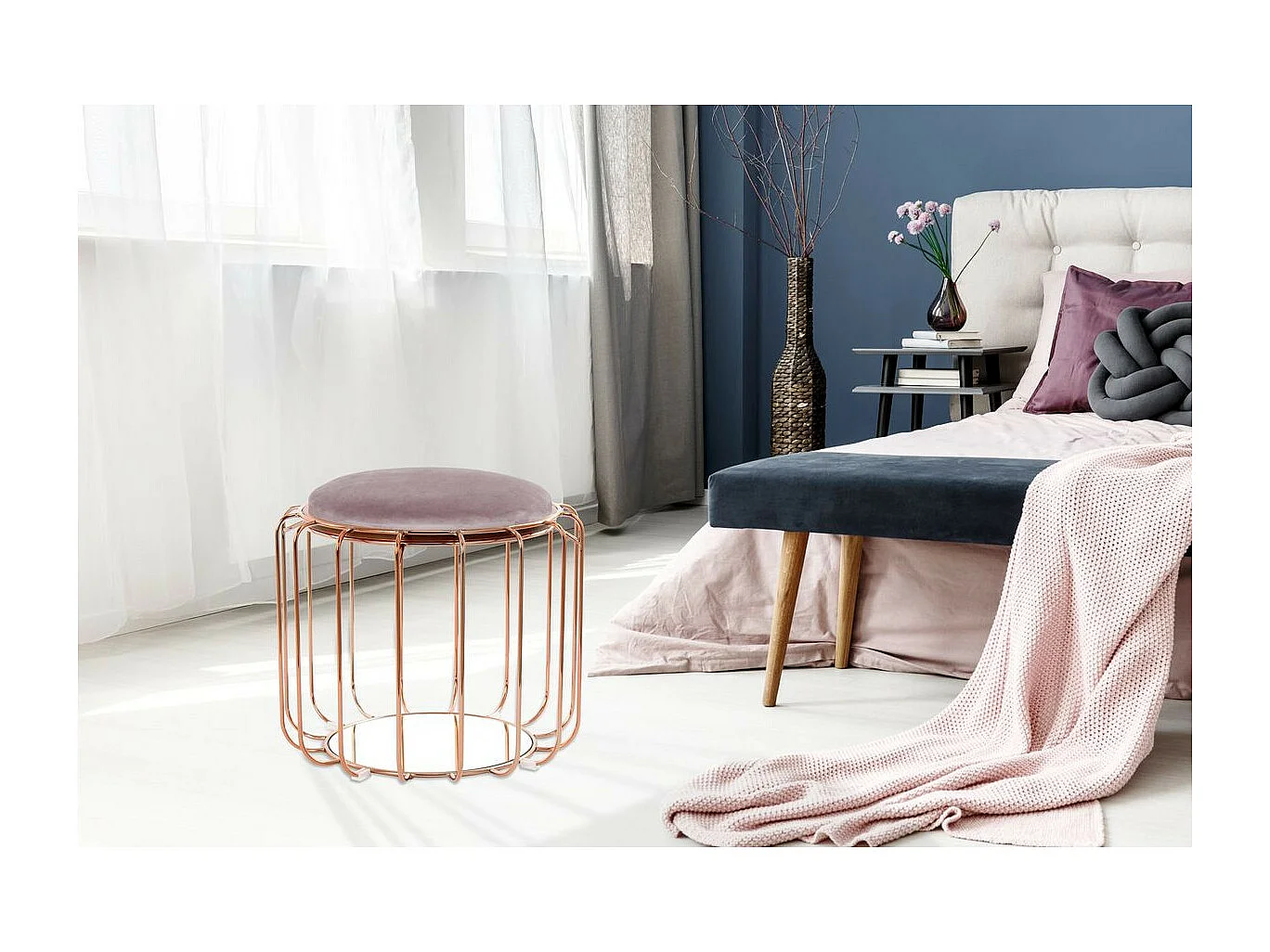 Pouf & Table d'Appoint "Comfortable" 50cm Violet Clair & Rose