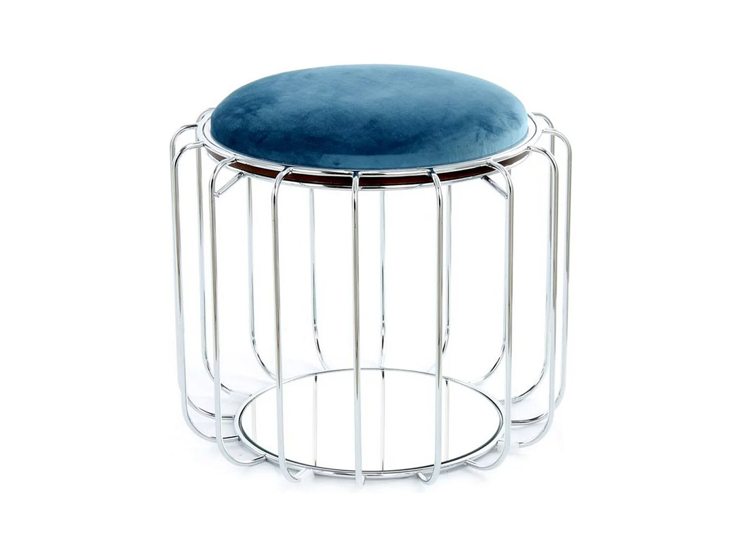 Pouf & Table d'Appoint "Comfortable" 50cm Bleu Pétrole & Argent