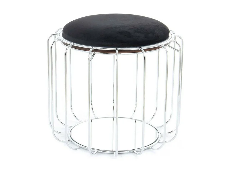 Pouf & Table d'Appoint "Comfortable" 50cm Noir & Argent