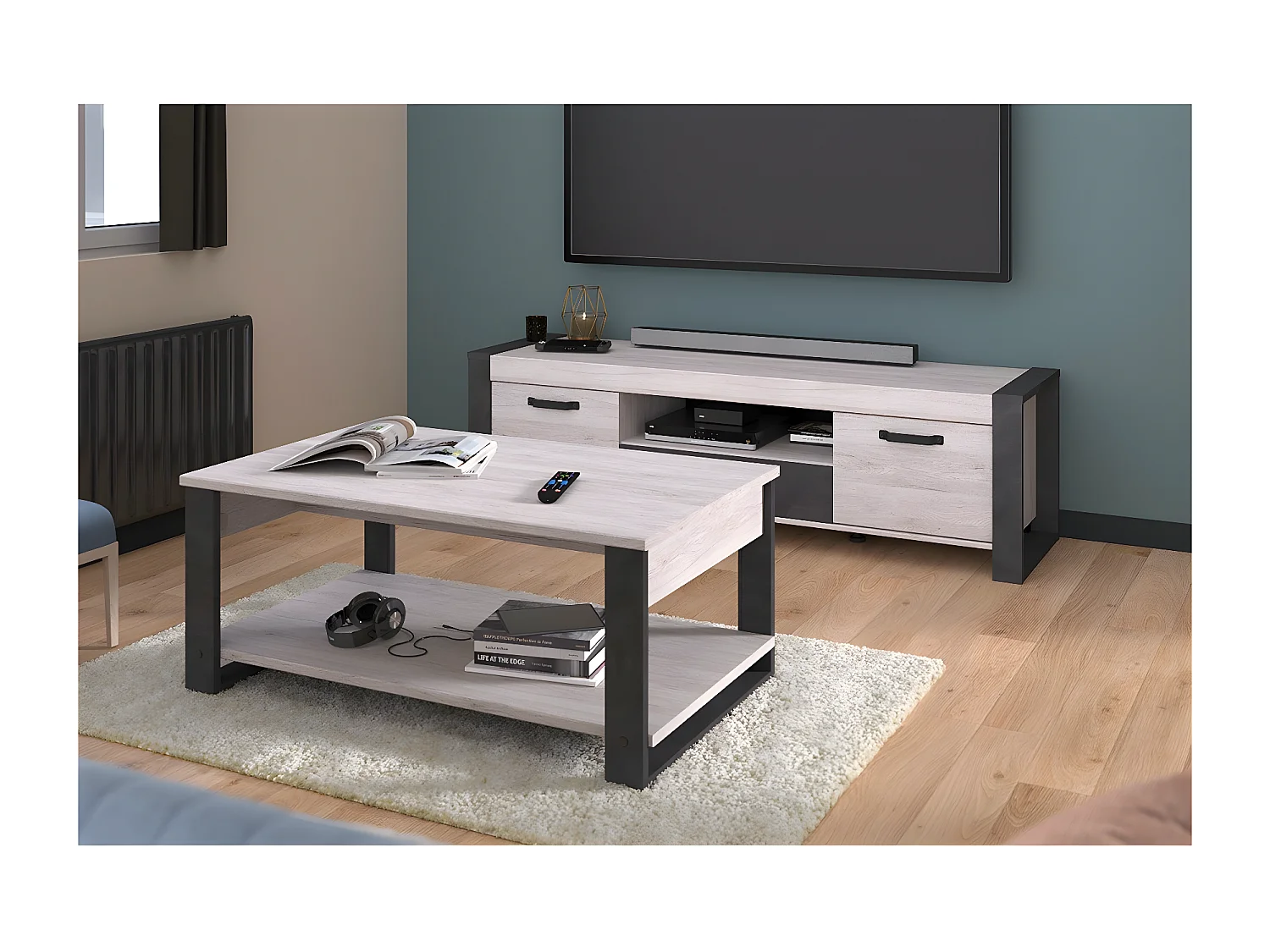 Table Basse Décor Chêne et Gris Métal - JULES