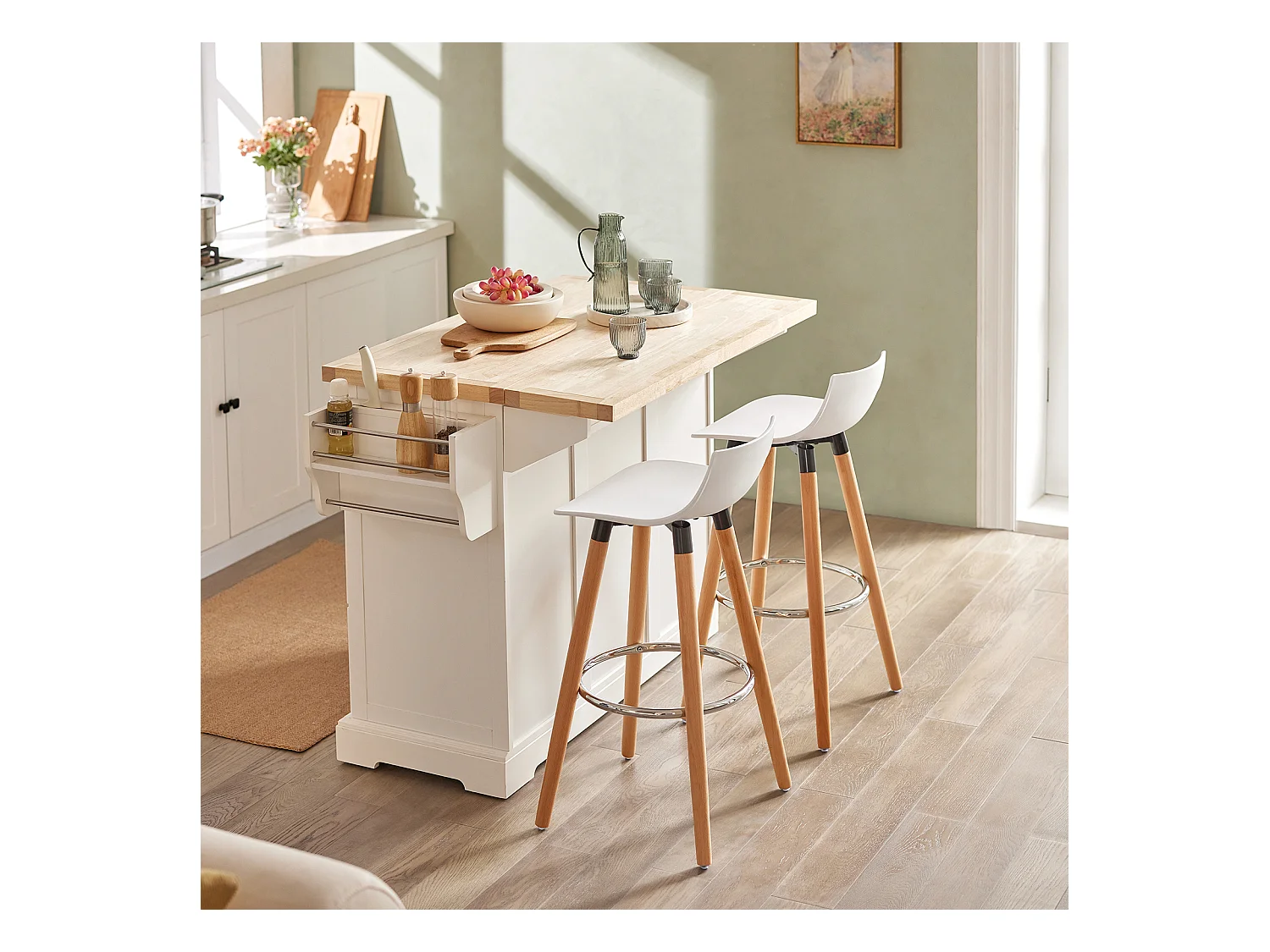 Tabouret de Bar Tabouret Haut de Bistrot Cuisine Chaise de Bar avec Repose-Pieds et Dossier, FST86-W