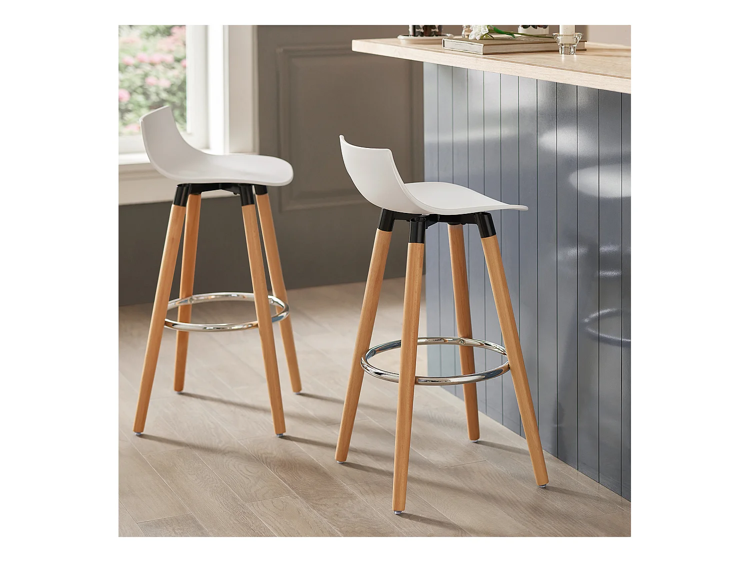 Tabouret de Bar Tabouret Haut de Bistrot Cuisine Chaise de Bar avec Repose-Pieds et Dossier, FST86-W