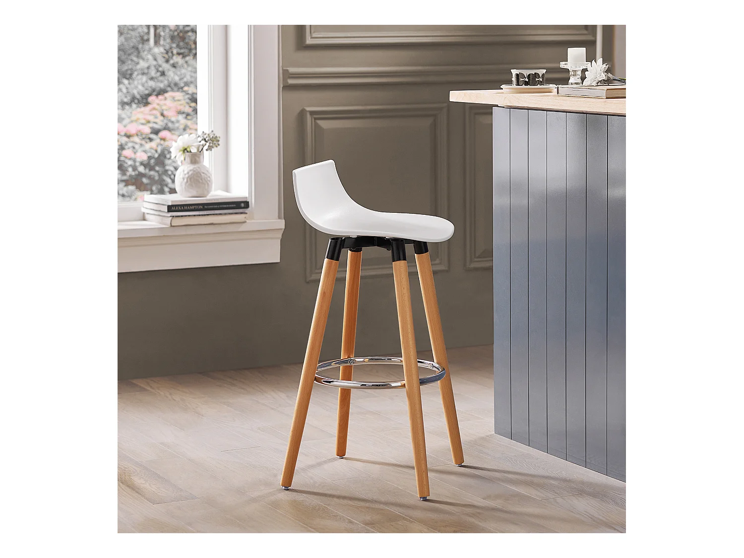 Tabouret de Bar Tabouret Haut de Bistrot Cuisine Chaise de Bar avec Repose-Pieds et Dossier, FST86-W