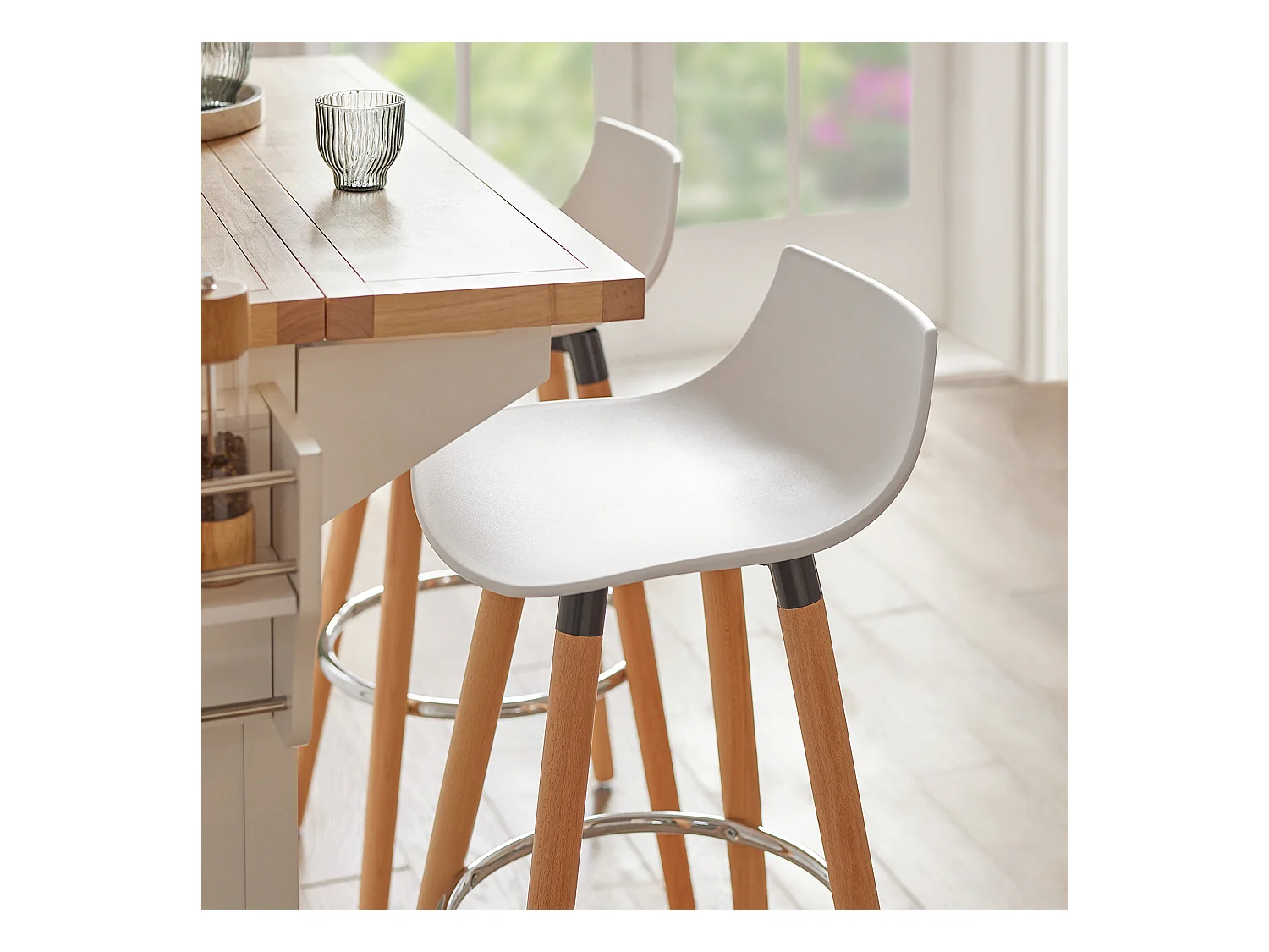 Tabouret de Bar Tabouret Haut de Bistrot Cuisine Chaise de Bar avec Repose-Pieds et Dossier, FST86-W