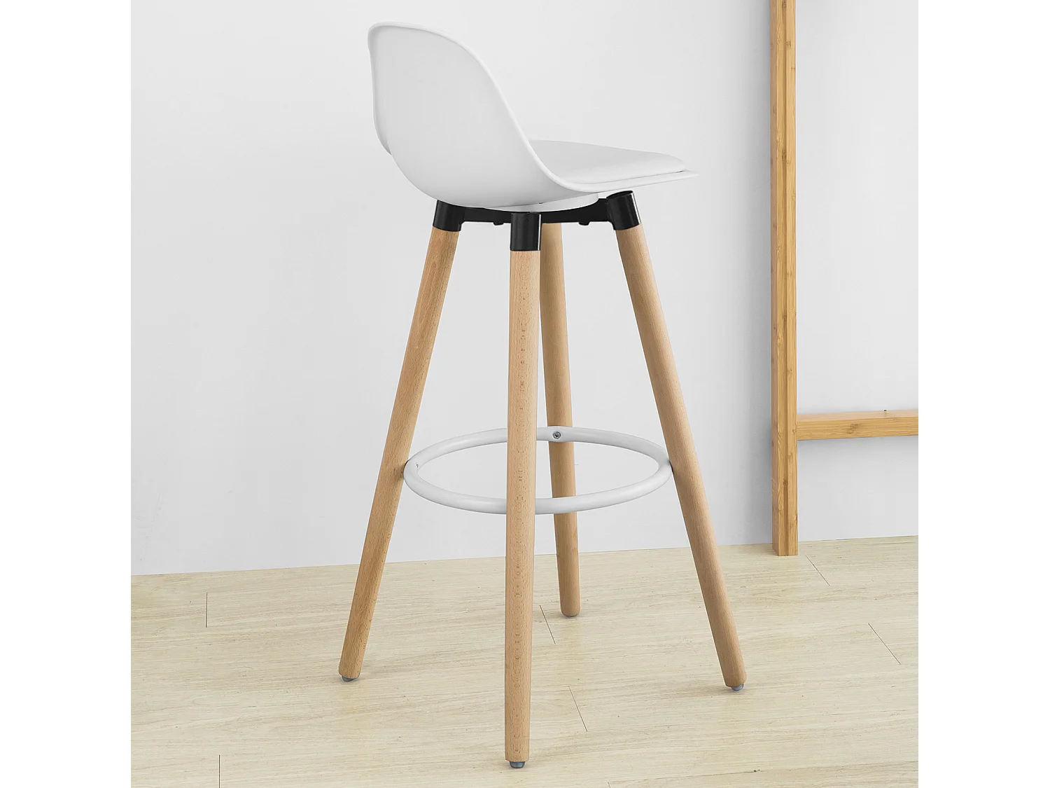 Tabouret de Bar avec Repose-Pieds et Dossier en Hêtre Blanc - Hauteur d'assise 71 cm, FST70-W