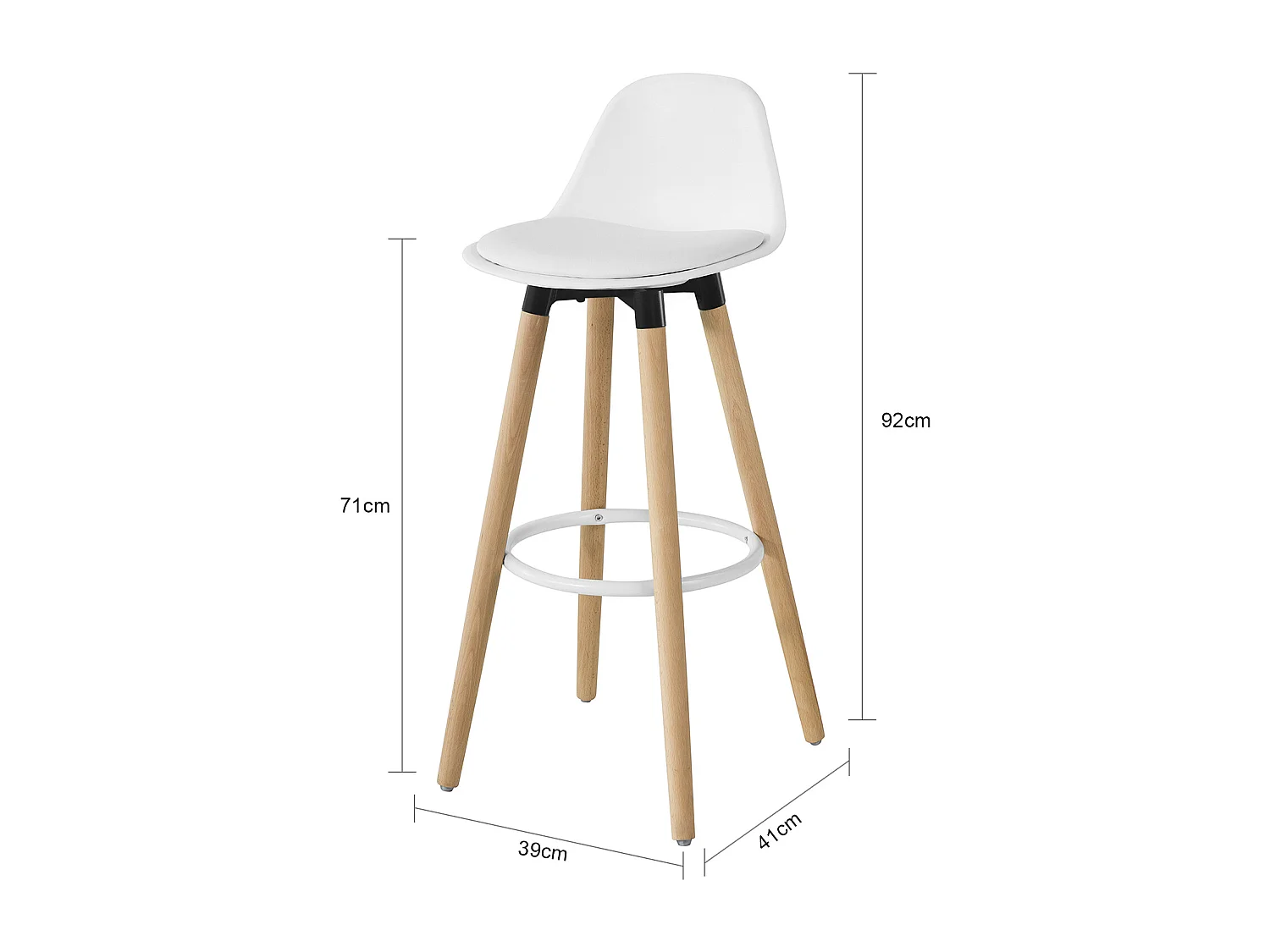 Tabouret de Bar avec Repose-Pieds et Dossier en Hêtre Blanc - Hauteur d'assise 71 cm, FST70-W