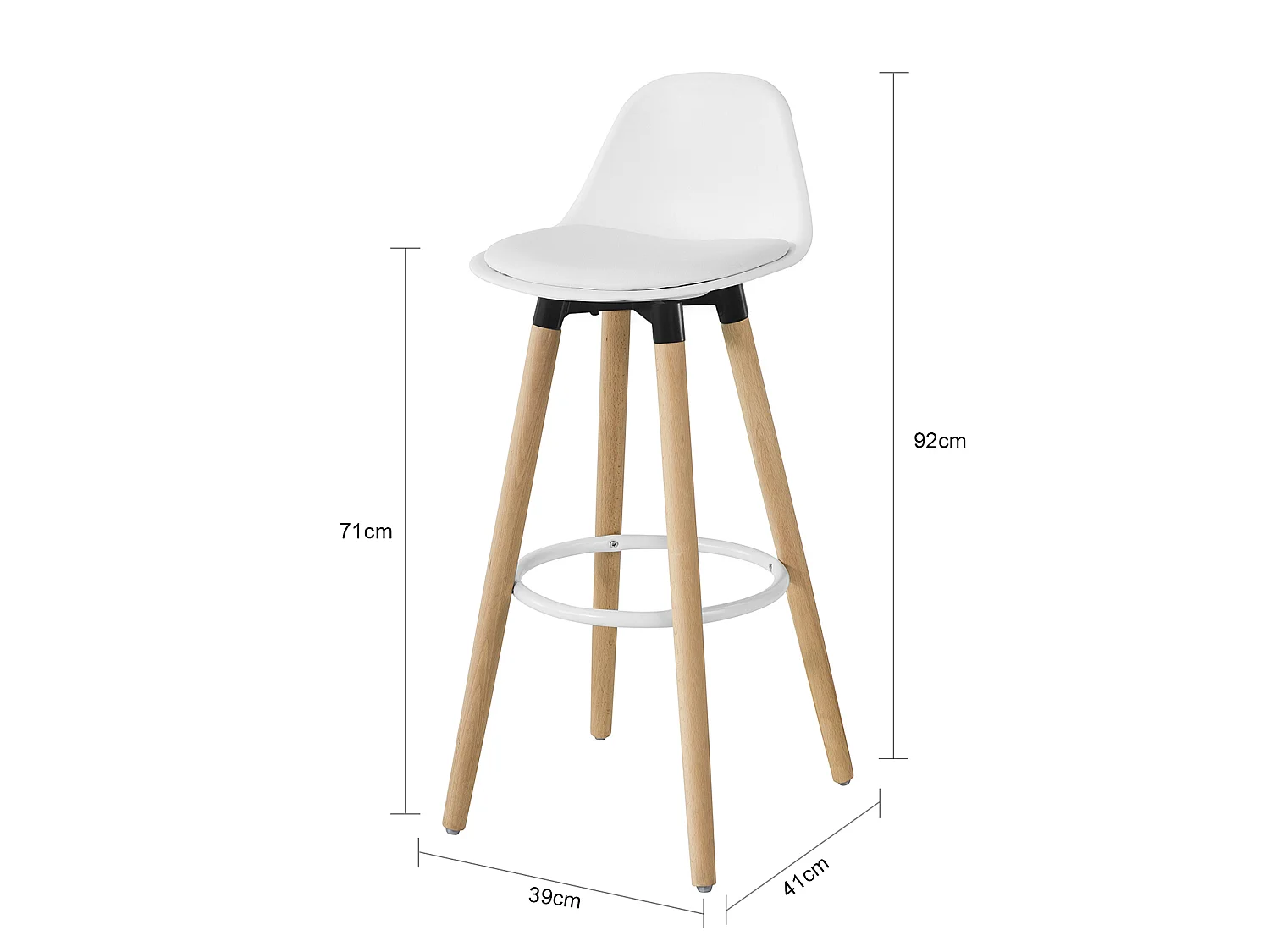 SoBuy vit barstol 42x39.5x92cm, minimalistisk FST70-W