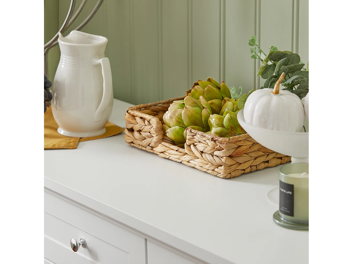 Buffet Commode Dressoir Armoire de Cuisine avec 2 Portes Vitrées, 2 Tiroirs, 2 Compartiment, FSB79-W