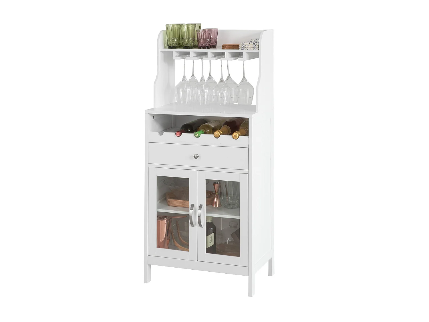 Buffet Commode Armoire de Rangement avec Porte-Bouteilles Casier à Bouteilles Range, FSB24-W