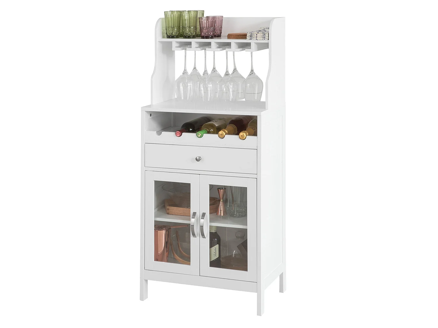 Buffet Commode Armoire de Rangement avec Porte-Bouteilles Casier à Bouteilles Range, FSB24-W