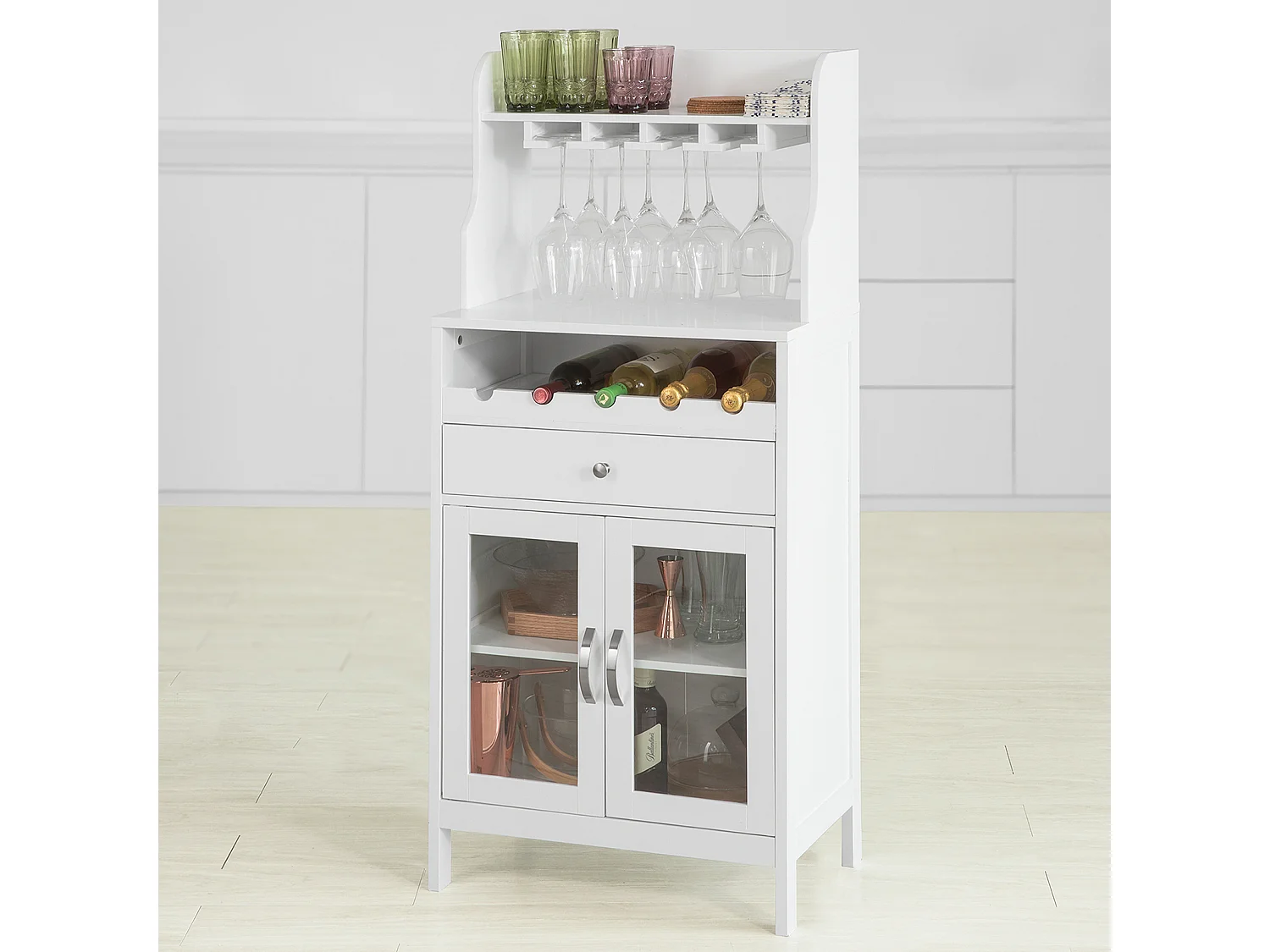 Buffet Commode Armoire de Rangement avec Porte-Bouteilles Casier à Bouteilles Range, FSB24-W
