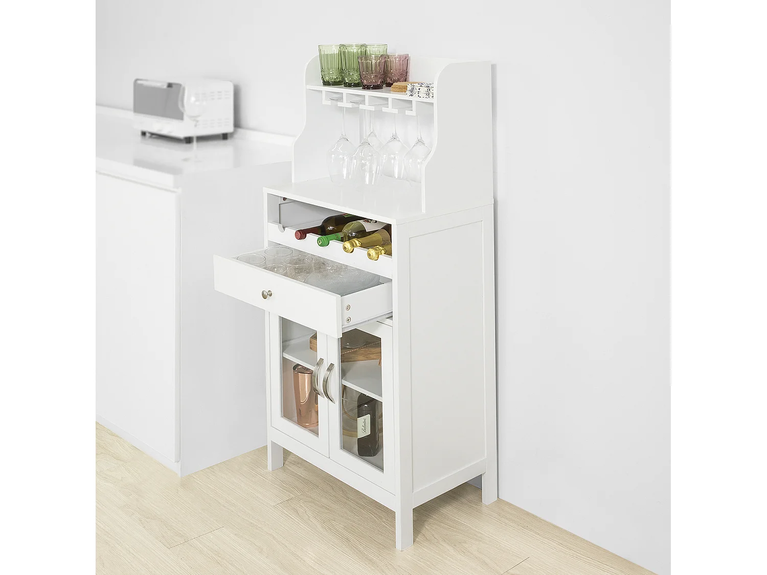 Buffet Commode Armoire de Rangement avec Porte-Bouteilles Casier à Bouteilles Range, FSB24-W