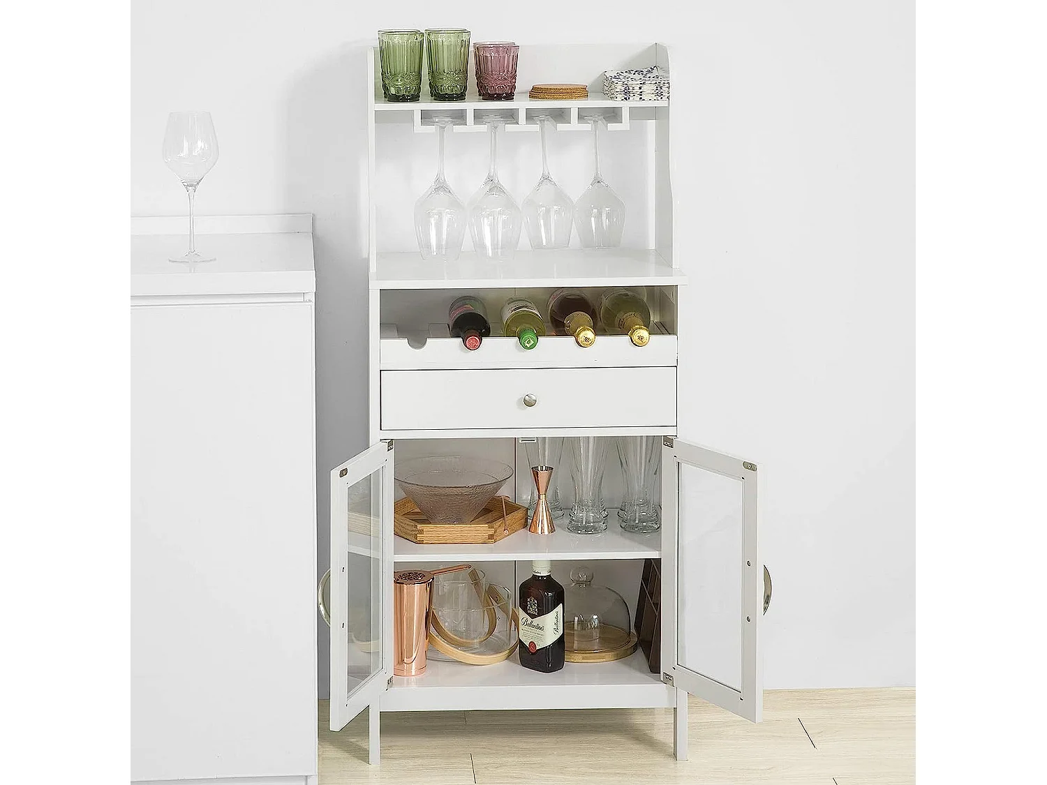 Buffet Commode Armoire de Rangement avec Porte-Bouteilles Casier à Bouteilles Range, FSB24-W