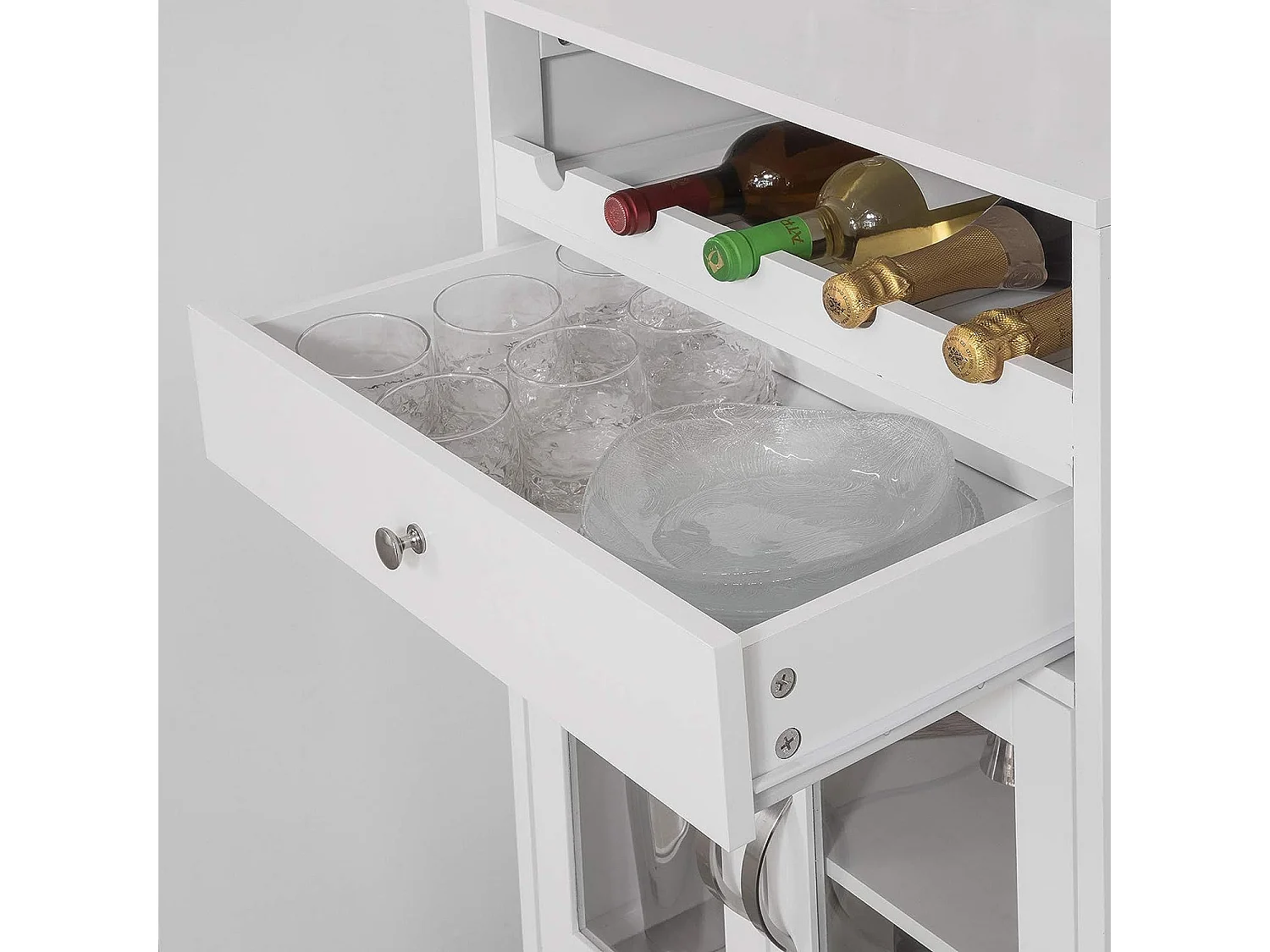 Buffet Commode Armoire de Rangement avec Porte-Bouteilles Casier à Bouteilles Range, FSB24-W