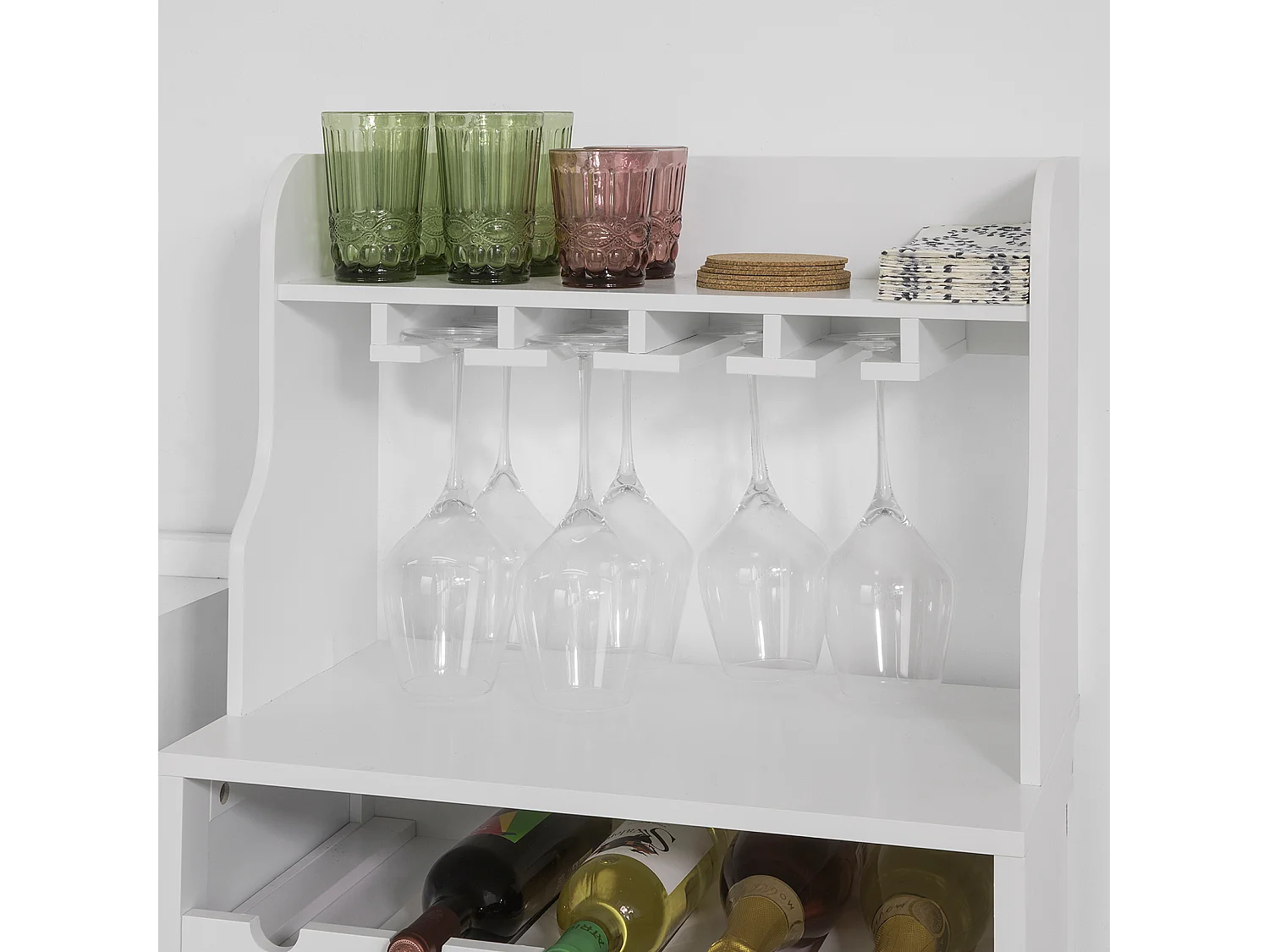 Buffet Commode Armoire de Rangement avec Porte-Bouteilles Casier à Bouteilles Range, FSB24-W