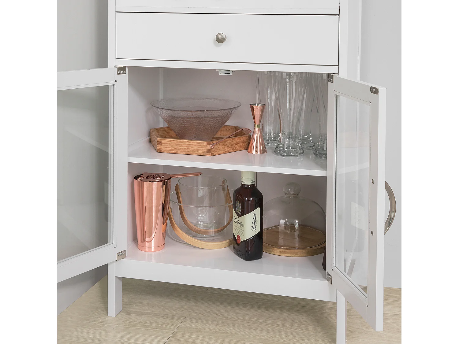 Buffet Commode Armoire de Rangement avec Porte-Bouteilles Casier à Bouteilles Range, FSB24-W