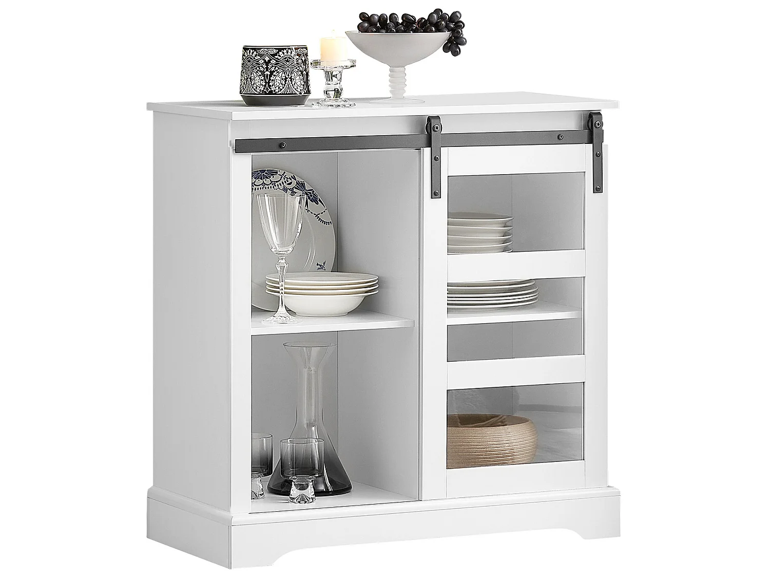 Buffet Commode avec Porte de Grange Coulissante à 2 Niveaux, FSB46-W