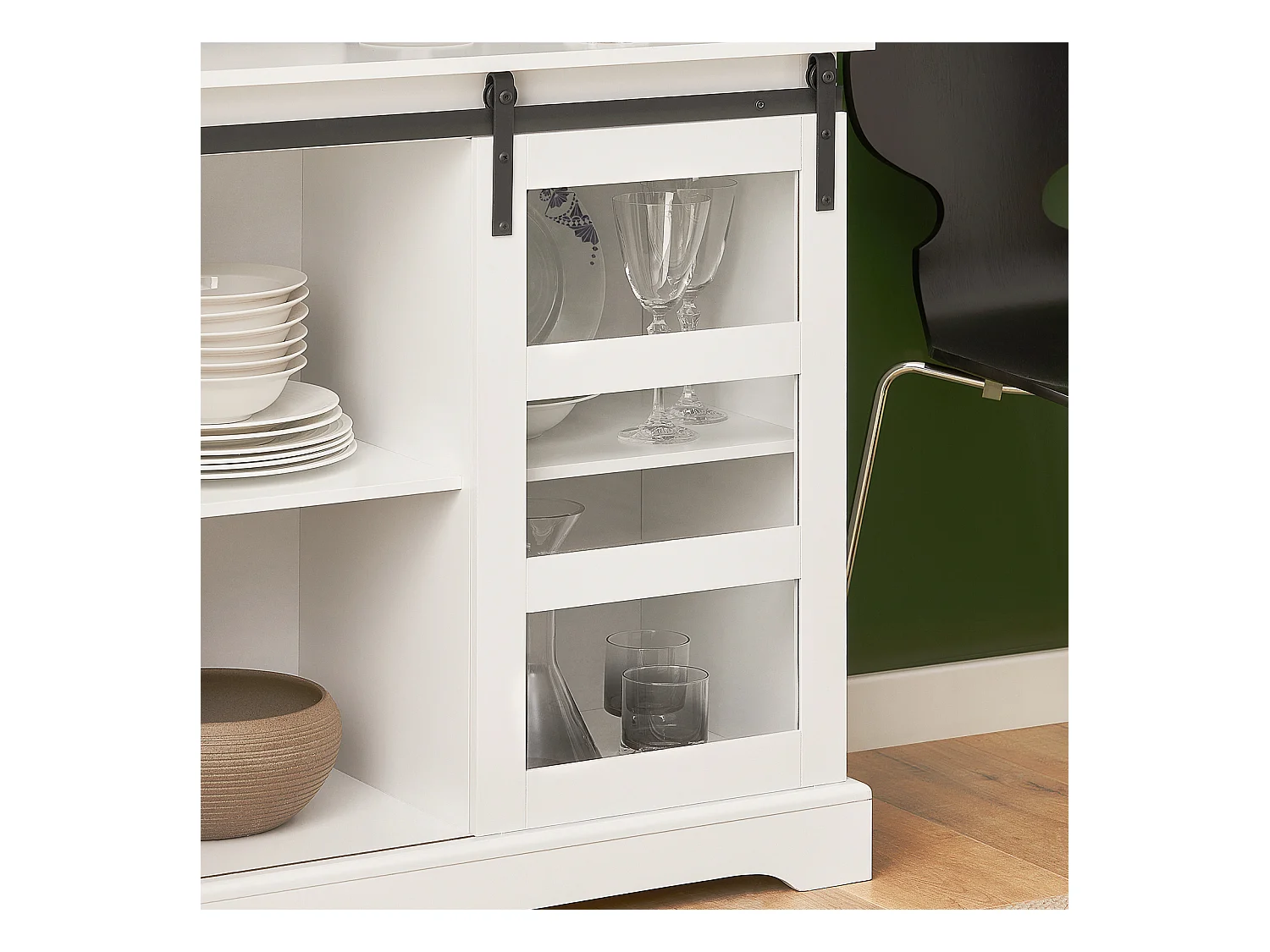 Buffet Commode avec Porte de Grange Coulissante à 2 Niveaux, FSB46-W