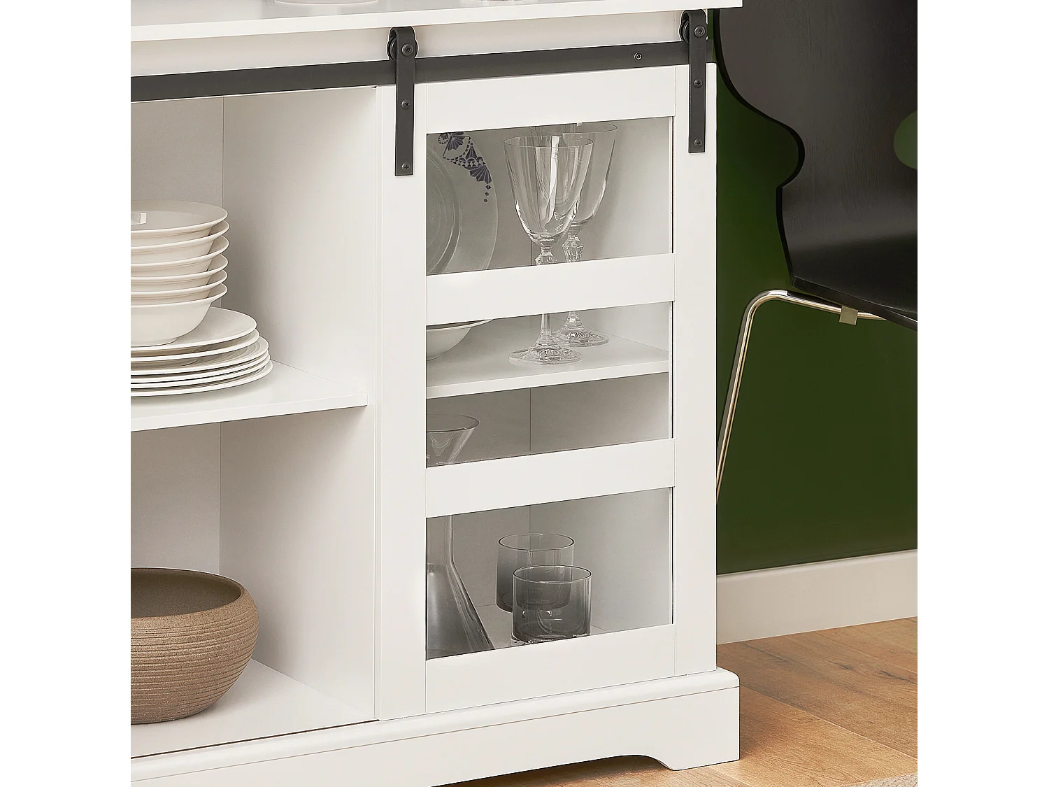 Buffet Commode avec Porte de Grange Coulissante à 2 Niveaux, FSB46-W